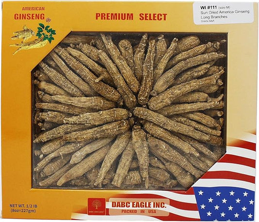 8OZ=227g/Box Hand-Selected American Wisconsin Farmed Ginseng Root | Long Medium 美国长枝西洋参 花旗参 礼盒装 |Cultivated American Wisconsin Ginseng WI 111# Box (8OZ=227g/Box)