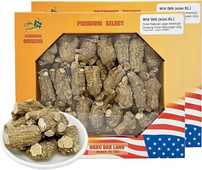 1 LB Hand-Selected American Wisconsin Farmed Ginseng Root |美国威斯康辛州 5年大号泡参 西洋参 花旗参| Cultivated Wisconsin Ginsengss Slices Root 8OZ*2=453g/XL Box