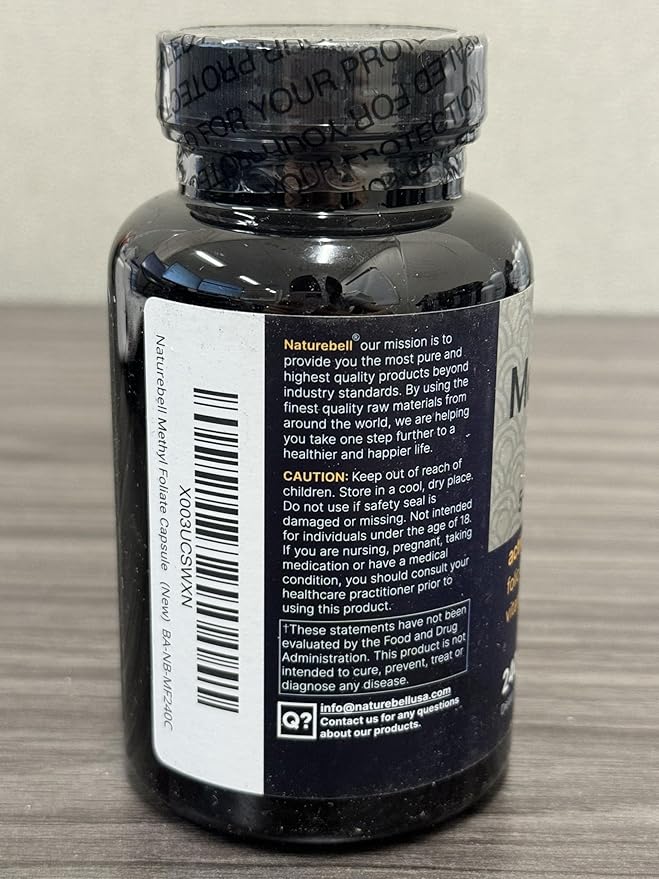 NatureBell L Methylfolate 15mg, 240 Veggie Capsules | 5-MTHF with Methyl B12 1,000mcg | High Potency Dual Action for Energy & Cognitive Support, Active Folic Acid – Methyl Folate Supplement