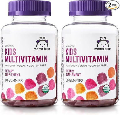 Amazon Brand - Mama Bear Organic Kids Multivitamin, 60 Gummies, 1 Month Supply (Packaging May Vary), Berry, Cherry & Orange (Pack of 2)