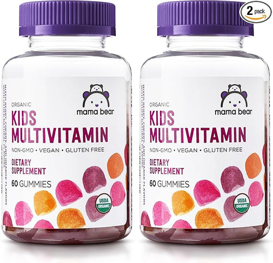 Amazon Brand - Mama Bear Organic Kids Multivitamin, 60 Gummies, 1 Month Supply (Packaging May Vary), Berry, Cherry & Orange (Pack of 2)