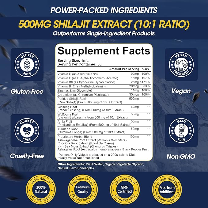 (2 Pack) 16-in-1 Himalayan Shilajit Drops for Men and Women, Ashwagandha, Ginseng, Turmeric, Rhodiola, Amla, Sea Moss, Liquid Vitamin Supplement with 85+ Trace Minerals and Fulvic Acid, 2 FL Oz