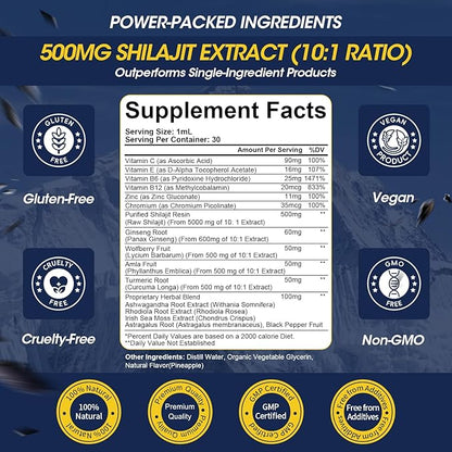 (2 Pack) 16-in-1 Himalayan Shilajit Drops for Men and Women, Ashwagandha, Ginseng, Turmeric, Rhodiola, Amla, Sea Moss, Liquid Vitamin Supplement with 85+ Trace Minerals and Fulvic Acid, 2 FL Oz