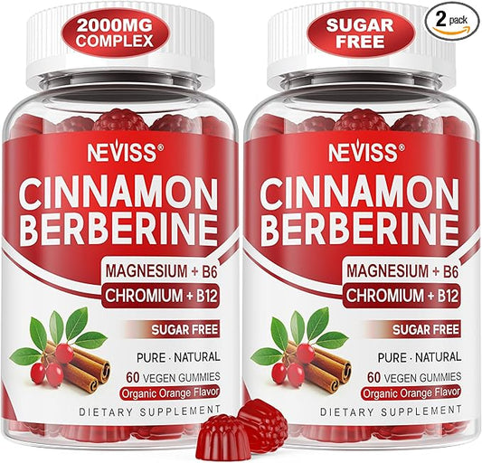 Sugar Free Ceylon Cinnamon Berberine Gummies 2000mg Max Strength Complex Supplement with Bitter Melon, Chromium & Magnesium Glycinate, Organic Berberine HCL Cinnamon Gummy Supplements, Vegan, 120Cts