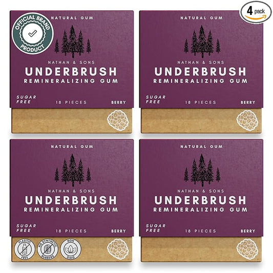 UnderBrush Berry Chewing Gum – Sugar-Free Xylitol Gum with Hydroxyapatite – No Gluten, Sugar, Aspartame and Sucralose - Tree Sap Chewing Base – 4 Pack