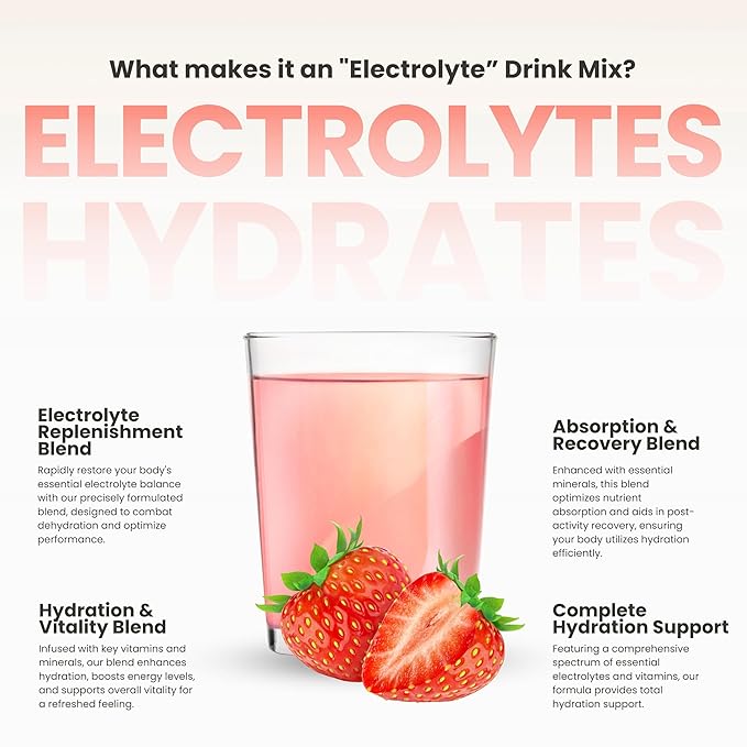 310 Hydrate Electrolytes Powder Packets - No Sugar Hydration Packets with Key Vitamins & Minerals - Keto Friendly - Tasty Sugar Free Electrolyte Drink - 30 Single Servings - Strawberry