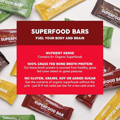 Paleovalley Superfood Bars – Red Velvet– 10 Pack – 9g Protein per Bar – Gluten-Free, Grain-Free, Paleo, Non-GMO – On-the-Go Snack