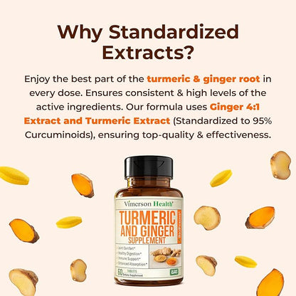 Turmeric Curcumin Supplement with Ginger Root & Fennel Seed for Joint Support, Digestive & Gut Health - Contains Organic Turmeric Curcumin with Black Pepper (Bioperine) for Max Absorption - 60 Tablets