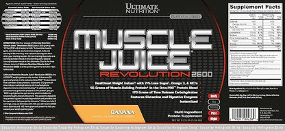 Ultimate Nutrition Muscle Juice 2600 Revolution, Weight Gain Drink Mix - Mass Gainer Workout Powder Supplement for Lean Muscle Growth & Recovery with 56g Protein Blend - Banana, 11.105lb