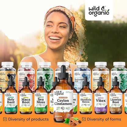 Wild & Organic Ceylon Cinnamon Tincture 500 mg - Liquid Cinnamon Supplements for Overall Support - Cinnamomum Verum Bark Extract - Vegan, Sugar & Alcohol-Free, Non-GMO - 4 fl oz