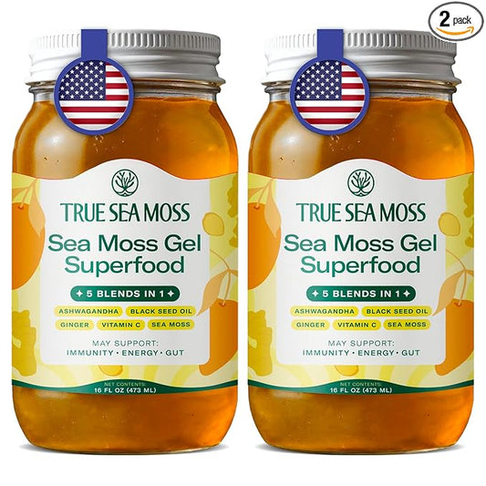 TrueSeaMoss Sea Moss Gel – Made in USA – 5-in-1 Formula – Wildcrafted Seamoss, Ashwagandha & Sea Vegetables – Ashwagandha, Pack of 2 (Labels may Vary)