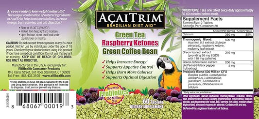 AcaiTrim- Weight Loss Supplement- Green Tea Extract, Green Coffee Bean Extract, Raspberry Ketones, Acai, & Probiotics – Supports Metabolism & Energy for Men & Women- 60 Acai Berry Capsules