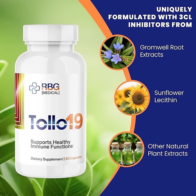 Tollo19 Immune Support Supplement - 3CLpro Inhibitors Protease Enzyme Supplement - 300mg Natural Blend of Gromwell Root Extracts & Sunflower Lecithin - Immune Defense 60 caps