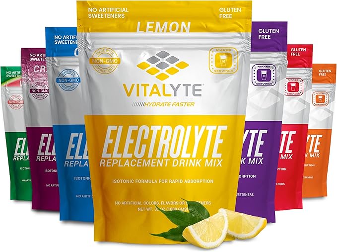 Vitalyte Electrolyte Powder Drink Mix, Isotonic Electrolyte Hydration Mix, Gluten Free Post Workout Powder Mix, Pack of 2, 35 oz. Each, Lemon Flavor