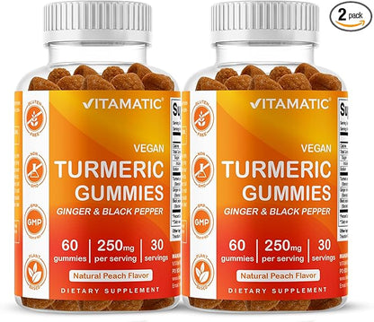 Vitamatic Turmeric Gummy with Ginger & Black Pepper Extract – 60 Vegan Gummies Each | 2 Pack (120 Gummies) 95% Curcuminoids – Powerful Antioxidant & Inflammatory Support
