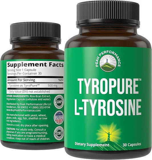 TyroPure L Tyrosine Supplement. More Bioavailable, Cleaner Version of L-Tyrosine. Vegan, Naturally Fermented 500mg Capsules for Mental Clarity, Dopamine. Mood Support for Women and Men