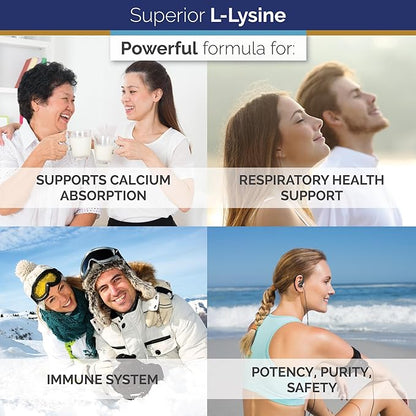Superior Labs L-Lysine 500 mg Capsules, Pure Non-GMO, Third-Party Tested, No Fillers, Gluten Free, Supports Immune System, Promotes Calcium Absorption, 120 Caps