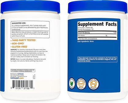 Nutricost Beta Alanine Powder 500 Grams (1.1lbs) - Pure Beta Alanine, Gluten Free & Non-GMO
