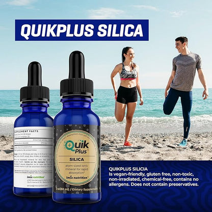 QuikPlus Liquid Mineral Supplement for Adults – Vegan, Gluten-Free, All Natural, Highly Bioavailable – 2 oz Bottle (Silica)