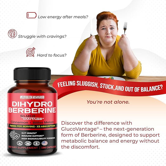 8 in 1 Dihydroberberine Supplement - Per Capsule Provides - Support Digestion, Immunity - with Ceylon Cinnamon, Milk Thistle, Turmeric, Bitter Melon