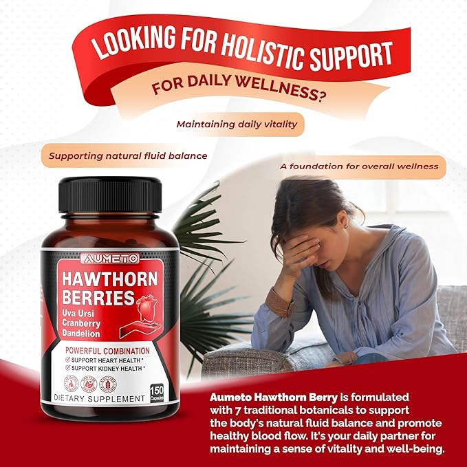 7 in 1 Ultra Hawthorn Berry with Uva Ursi Dandelion Cranberry Apple Cider Vinegar - Heart, Kinney Health Support