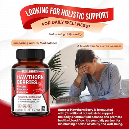7 in 1 Ultra Hawthorn Berry with Uva Ursi Dandelion Cranberry Apple Cider Vinegar - Heart, Kinney Health Support