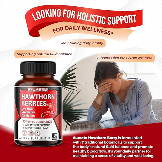 7 in 1 Ultra Hawthorn Berry with Uva Ursi Dandelion Cranberry Apple Cider Vinegar - Heart, Kinney Health Support