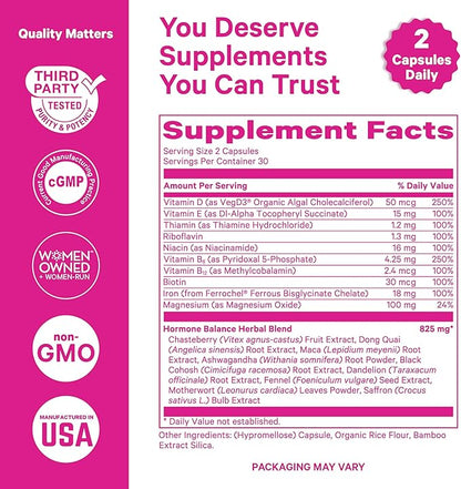 Pink Stork Hormone Balance Multivitamin - 18-in-1 Daily Vitamin with Adrenal and Cortisol Support - Mood, Stress, Energy Support - Perimenopause, PMS and Period Relief - Vitex + B-Complex + Saffron