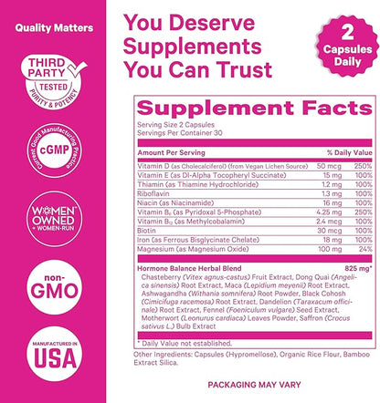 Pink Stork Hormone Balance Multivitamin - 18-in-1 Daily Vitamin with Adrenal and Cortisol Support - Mood, Stress, Energy Support - Perimenopause, PMS and Period Relief - Vitex + B-Complex + Saffron