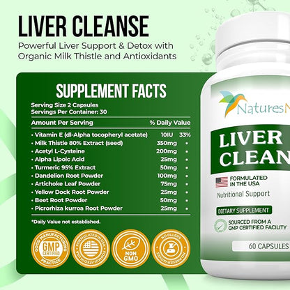 Nature's Nectar Liver Cleanse Detox & Repair – Active Liver Support Supplement with Milk Thistle Liver Detox – Helps Repair & Protect Liver, Aids Fatty Liver & Gallbladder Health – 60 Capsules