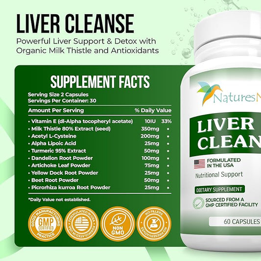 Nature's Nectar Liver Cleanse Detox & Repair – Active Liver Support Supplement with Milk Thistle Liver Detox – Helps Repair & Protect Liver, Aids Fatty Liver & Gallbladder Health – 60 Capsules