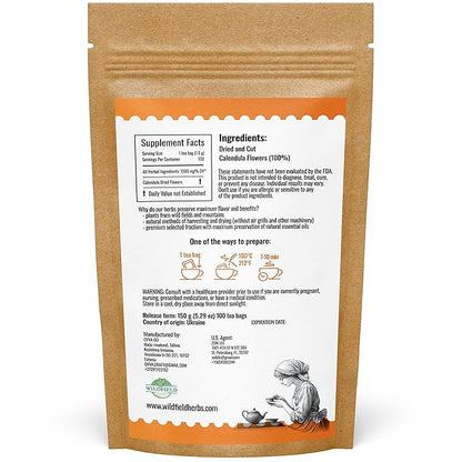 100 Bags Calendula Tea Dried Calendula Flowers Herb Tea (Caléndula Officinalis) - 100 Count 1.5 g Bags Kalendula
