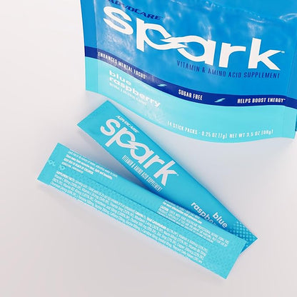 AdvoCare Spark Vitamin & Amino Acid Supplement - Focus & Energy Drink Powder Mix with Vitamin A, B-6, C & E - Also Includes L-Carnitine & L-Tyrosine - Blue Raspberry, 14 Stick Packs