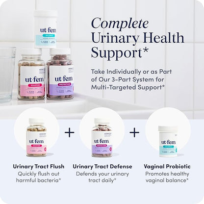 UT-Fem Protection - Urinary Tract Defense for Women, 3-in-1 Daily Defense Formula to Protect Urinary Tract Health, D-Mannose, Cranberry + Hibiscus, Natural Supplement - 60 Vegan Capsules