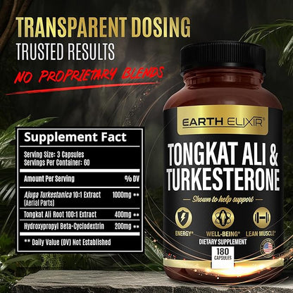 Turkesterone Tongkat Ali for Men and Women – 2-in-1 Natural Testosterone Support for Energy & Fitness - High Potency Turkesterone Supplement for Men with Tongkat Ali –– Pure Non-GMO Formula