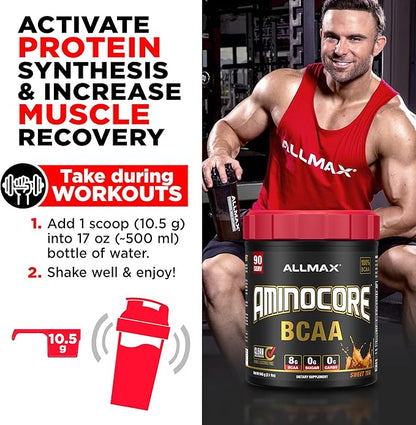 ALLMAX Nutrition AMINOCORE BCAA – 8G BCAAs – 100% Pure Branch Chained Amino Acids – Gluten Free - Pink Lemonade - 315 Gram