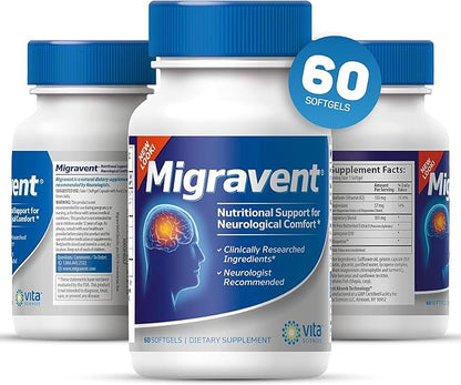 Vita Sciences Migravent Migraine Relief Supplement w/Vitamin B2, Riboflavin, Magnesium, Coenzyme CoQ10, PA-Free Butterbur, Bioperine, Premium Herbal Extracts 60 Count