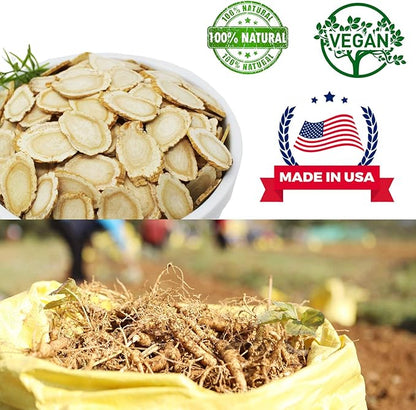 1 LB American Ginseng Slices from Wisconsin, American Wisconsin Ginseng Slices Root for Tea, Energy for Men Women Health Boosts Immunity,多年生長 大园切片 花旗參/西洋參, Lager Round Strip 4 Box of 4OZ