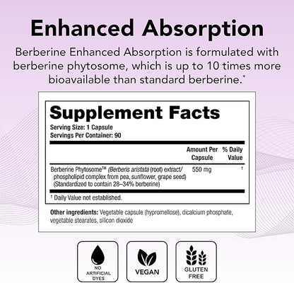 Theralogix Berberine Enhanced Absorption - 90-Day Supply - Made with Berberine Phytosome to Help Support Healthy Metabolism & Hormone Balance* - NSF Certified - 90 Capsules