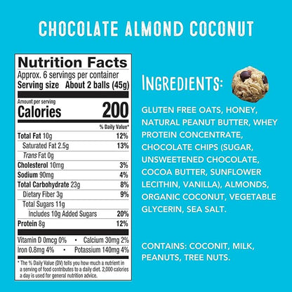 simplyFUEL Whole Food Protein Balls - Chocolate Almond Coconut Snacks - 8g Protein Snack - Gluten Free Energy Balls