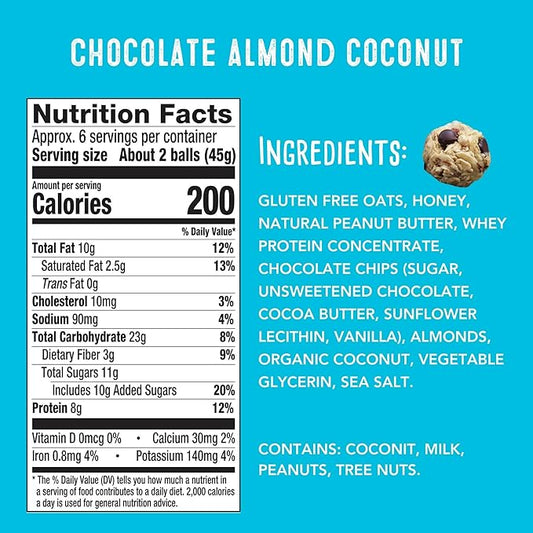 simplyFUEL Whole Food Protein Balls - Chocolate Almond Coconut Snacks - 8g Protein Snack - Gluten Free Energy Balls