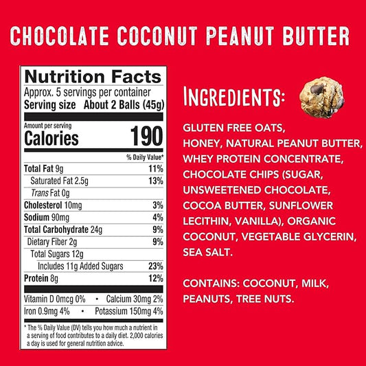 simplyFUEL Whole Food Protein Balls - Chocolate Coconut Peanut Butter Snacks - 8g Protein Snack - Gluten Free Energy Balls