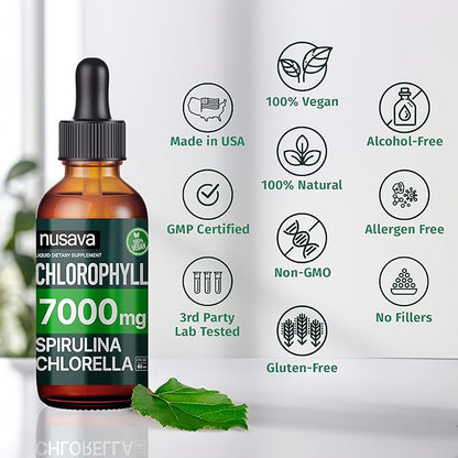 (4 Pack) 4-in-1 Vegan Chlorophyll Liquid Drops 7000mg for Immune Support, Energy, Gut and Skin Health - Liquid Chlorophyll - Internal Deodorant Enriched with Chlorella, Spirulina, & Copper, 8 Fl Oz