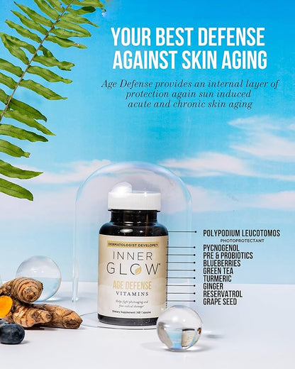 Age Defense Vitamins - Dermatologist and Plastic Surgeon Developed to Fight photoaging and Melasma, Polypodium Leucotomos Antioxidant Formula – Vegan, Gluten-Free – 60 Capsules