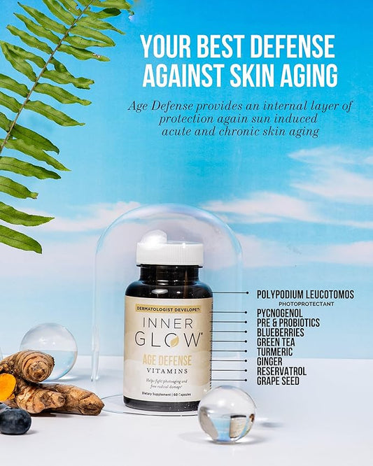 Age Defense Vitamins - Dermatologist and Plastic Surgeon Developed to Fight photoaging and Melasma, Polypodium Leucotomos Antioxidant Formula – Vegan, Gluten-Free – 60 Capsules