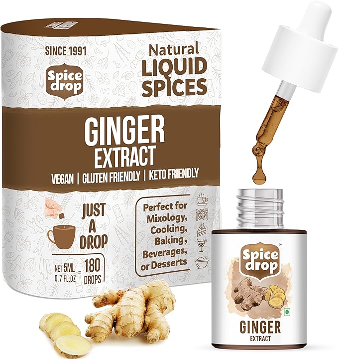 Spice Drop Pure Ginger Extract - Salad Dressing, Cooking, Baking, Tea, Coffee - Natural Immunity Booster - Rich Aroma - Dry Ginger Extract - No Added Color or Preservative - Non GMO - Vegan - 0.17 Oz