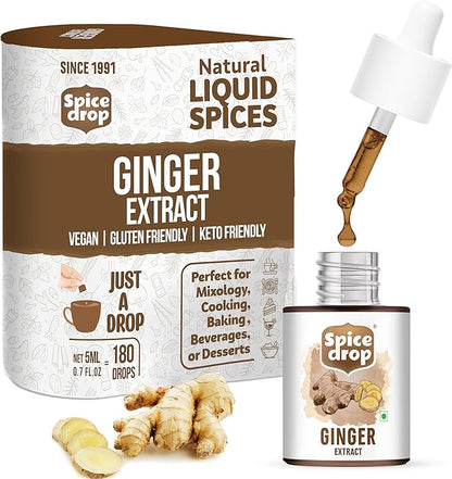 Spice Drop Pure Ginger Extract - Salad Dressing, Cooking, Baking, Tea, Coffee - Natural Immunity Booster - Rich Aroma - Dry Ginger Extract - No Added Color or Preservative - Non GMO - Vegan - 0.17 Oz