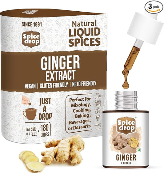 Spice Drop Pure Ginger Extract - Salad Dressing, Seasoning, Cooking, Baking, Tea, Coffee | Natural Immunity Booster | Premium Quality & Rich Aroma | Nigerian Dry Ginger Extract | No Added Color or Preservative | Non GMO | Vegan | 0.17 Oz x 3 Pack