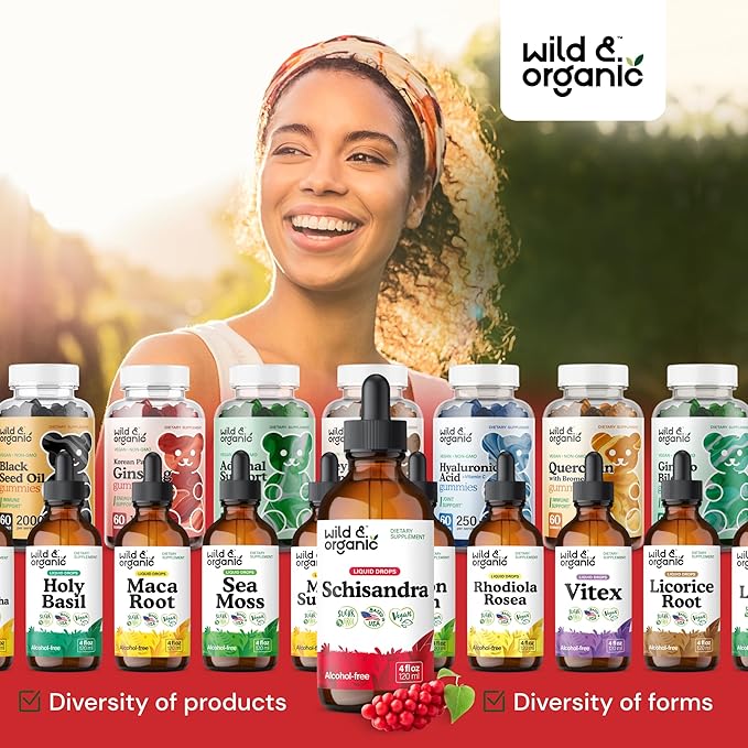 Wild & Organic Schisandra Tincture 500 mg - Natural Schisandra Supplement for Relaxation - Liquid Chinensis Berry Extract - Vegan, Sugar & Alcohol-Free Drops - 4 fl oz