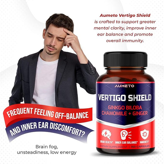 Vertigo Support Complex with Ginkgo Biloba, Chamomile, Ginger, Vitamin D3, B12 - Advanced 14-in-1 Formula for Spinning Dizziness Inner Ear Balance* - Made in The USA
